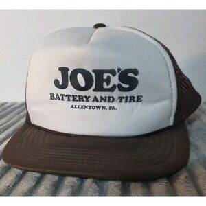 Vtg Joes Battery & Tire Hat Cap Foam Mesh Snapback Brown Trucker Allentown PA